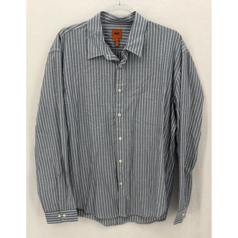 New Way Soft Cloth Shirt Mens Large Blue Striped Button Up Casual 100% Cotton